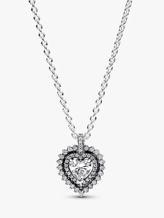 Pandora Jewelry - Pandora Silver Heart Pendant Necklace with Clear Stones